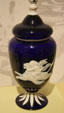 Glass covered vase with Cupid riding panther by Alphonse Eugene Lechevrel made by Hodgetts, Richardson & Son at Chrysler Museum of Art. Norfolk, VA.