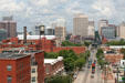 Skyline of Richmond from Confederate soldier statue. Richmond, VA.