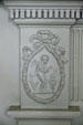 Adamesque cherub on fireplace surround in large dining room of John Marshall House. Richmond, VA.