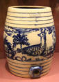 Stoneware water keg painted with deer by J&E Norton Pottery of Bennington, VT at Bennington Museum. Bennington, VT.