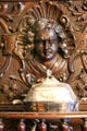 Renaissance-style carved face on dining room buffet in Renaissance-style at Park-McCullough Historic Estate. North Bennington, VT.
