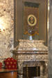 Marble fireplace & first 'Washington state flag in reception room of Washington State Capitol. Olympia, WA.
