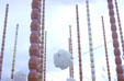 Sculpted light poles at Ford Motor Company Pavilion at Century 21 Exposition. Seattle, WA.