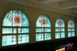 Stained-glass windows by Sullivan in Farmer's & Merchant's Union Bank. Columbus, WI.