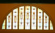Sullivan stained-glass front window details in Farmer's & Merchant's Union Bank. Columbus, WI.