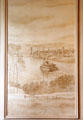 National Road bridge over Ohio River passing Wheeling graphic on wall panel in dining room at West Virginia Governor's Mansion. Charleston, WV.
