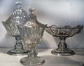 Covered press lead glass bowls & open compote on stem by Curling, Robertson & Co., Fort Pitt Glass Works, Pittsburgh, PA in glass gallery at Huntington Museum of Art. Huntington, WV.
