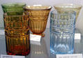Hermitage vases in amber & blue at Fostoria Glass Museum. Moundsville, WV.