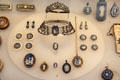 Wedgwood blue jasper plaques mounted as buttons or pendants at Lady Lever Art Gallery. Liverpool, England.