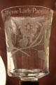 Detail of Jacobite glass with Jacobite rose to allow Jacobites to toast the Pretender without needing to state out loud their true allegiance at National Museum of Wales. Cardiff, Wales.