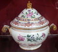 Porcelain tureen with floral design & gilt handles by Du Paquier factory, Vienna at National Museum of Wales. Cardiff, Wales.