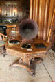 Gramophone & records on octagonal table in Library at Penrhyn Castle. Bangor, Wales.