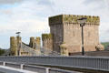 Telford's suspension bridge & Stephenson's tubular railway bridge side by side. Conwy, Wales.