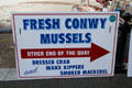 Sign for "Fresh Conwy Mussels" for which Conwy is well known. Conwy, Wales.