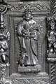 Carving of St Luke the Evangelist with a bull, his symbol, at Plas Newydd. Llangollen, Wales.