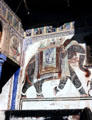 Painting on wall of haveli shows decorated elephants. Mandawa, India.