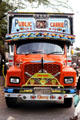 Colorfully painted public transportation truck near Jodhpur. India.